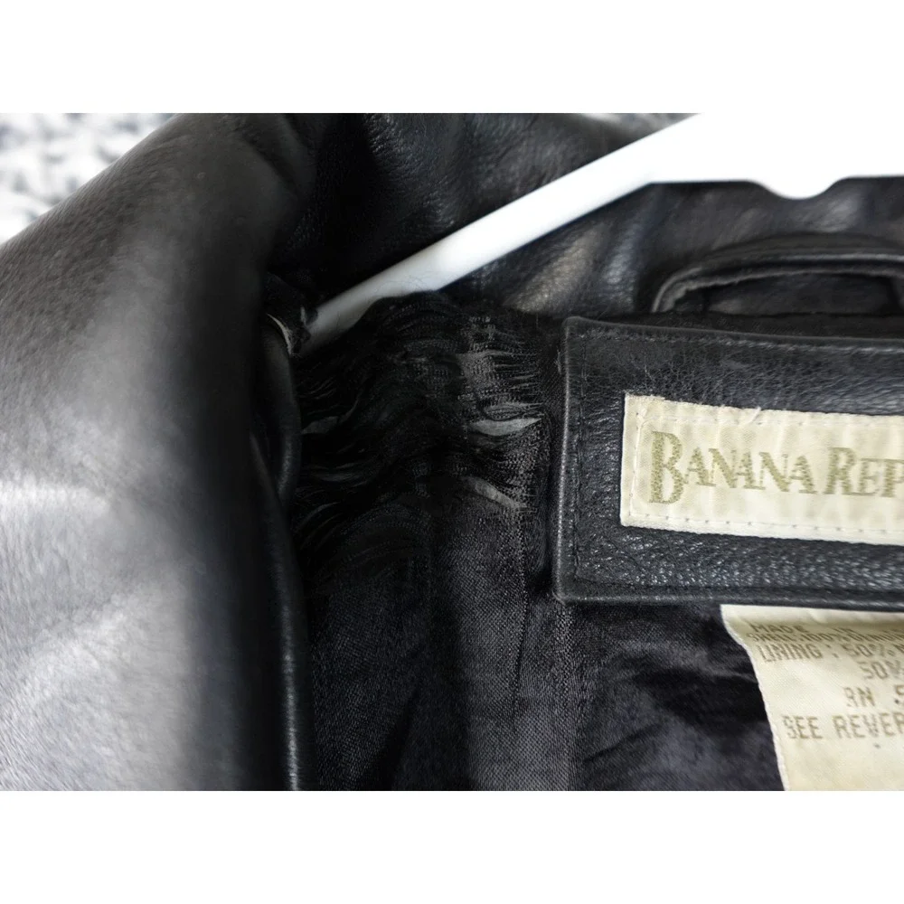Banana Republic Men's Black Leather Jacket Size 38 Korea Made‎ Vintage Bomber